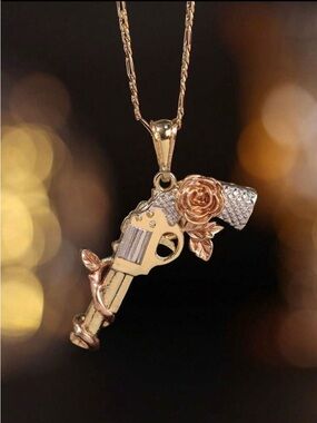 Gold and Rose Gold Floral Gun Pendant Necklace - Women Jewelry